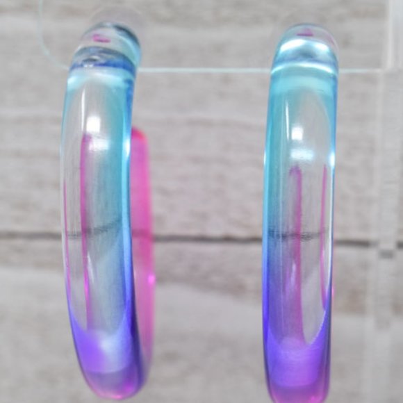 2.25" BLUE, PURPLE, PINK OMBRE TRANSLUCENT HOOPS - Picture 4 of 12